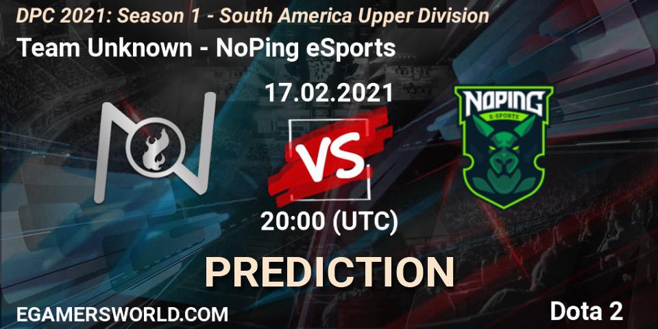 Team Unknown vs NoPing eSports: Match Prediction. 17.02.2021 at 20:01, Dota 2, DPC 2021: Season 1 - South America Upper Division
