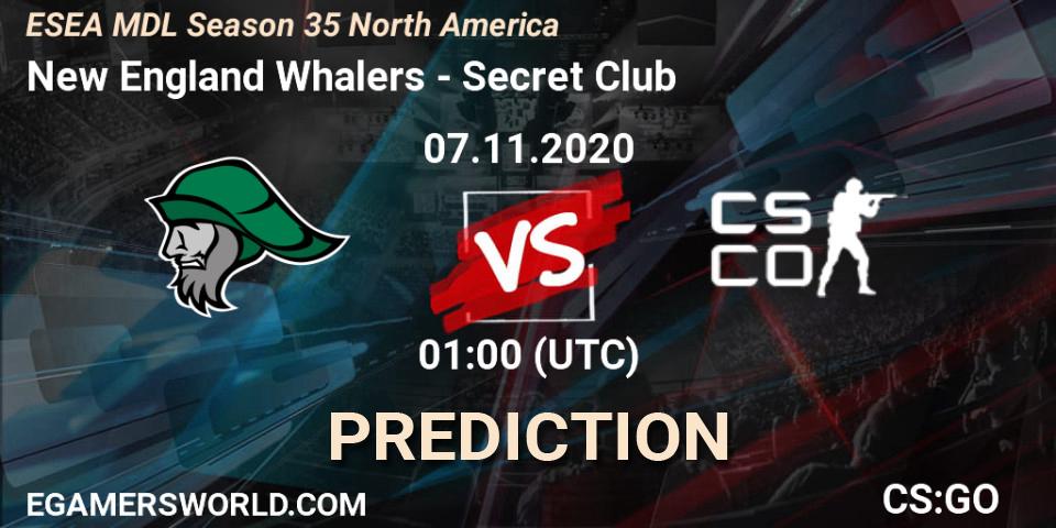 New England Whalers vs Secret Club: Match Prediction. 07.11.2020 at 01:00, Counter-Strike (CS2), ESEA MDL Season 35 North America