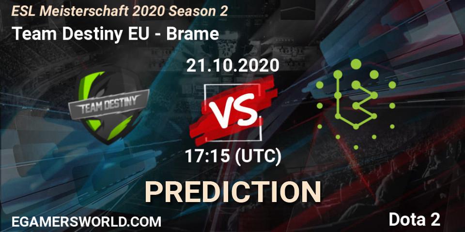 Team Destiny EU vs Brame: Match Prediction. 21.10.2020 at 17:21, Dota 2, ESL Meisterschaft 2020 Season 2