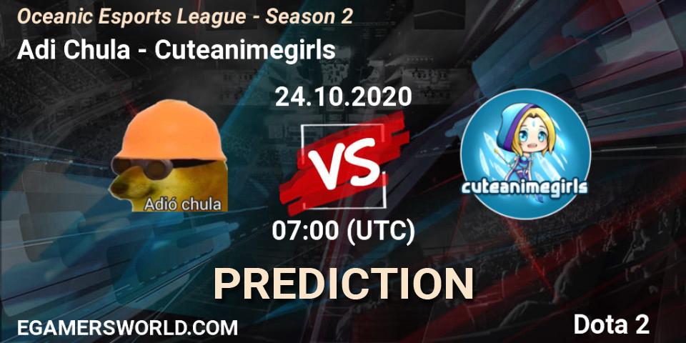 Adió Chula vs Cuteanimegirls: Match Prediction. 24.10.2020 at 07:00, Dota 2, Oceanic Esports League - Season 2