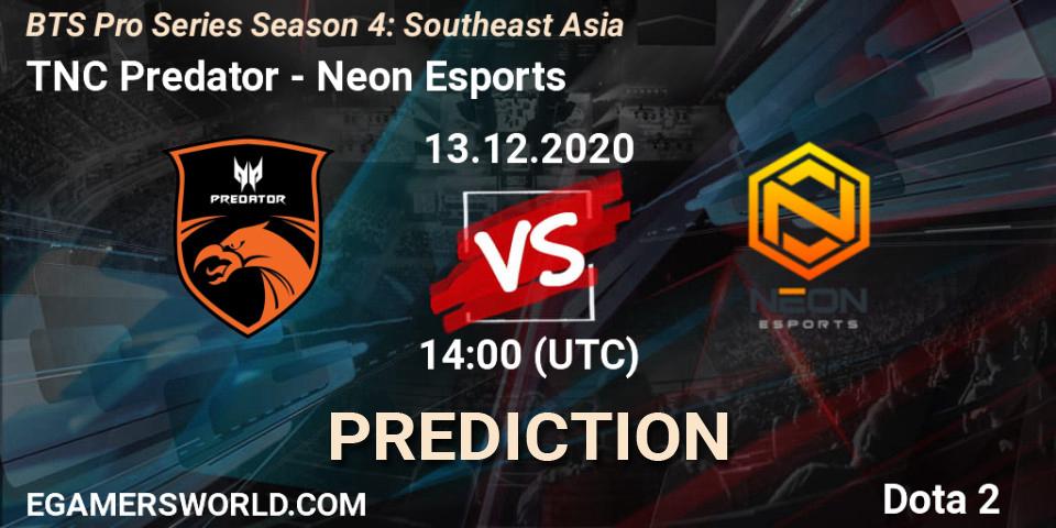 TNC Predator vs Neon Esports: Match Prediction. 14.12.2020 at 10:35, Dota 2, BTS Pro Series Season 4: Southeast Asia