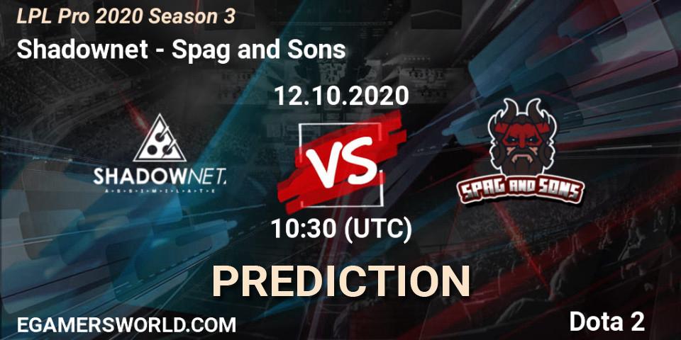 Shadownet vs Spag and Sons: Match Prediction. 12.10.2020 at 09:36, Dota 2, LPL Pro 2020 Season 3