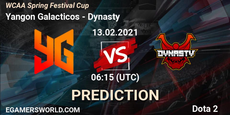 Yangon Galacticos vs Dynasty: Match Prediction. 13.02.2021 at 06:30, Dota 2, WCAA Spring Festival Cup