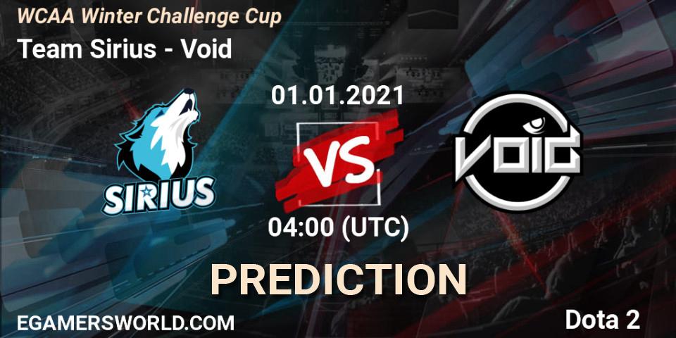 Team Sirius vs Void: Match Prediction. 01.01.21, Dota 2, WCAA Winter Challenge Cup