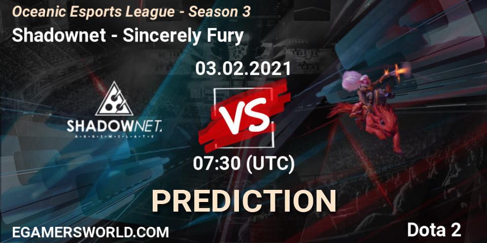 Shadownet vs Sincerely Fury: Match Prediction. 03.02.2021 at 09:14, Dota 2, Oceanic Esports League - Season 3