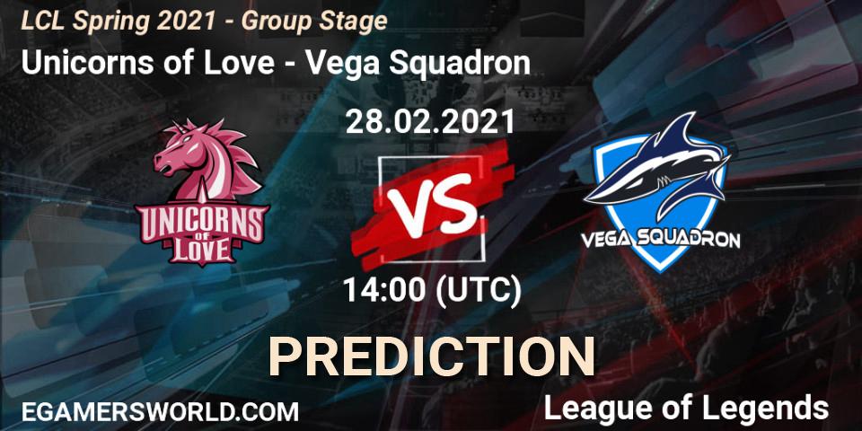 Unicorns of Love vs Vega Squadron: Match Prediction. 28.02.2021 at 14:00, LoL, LCL Spring 2021 - Group Stage