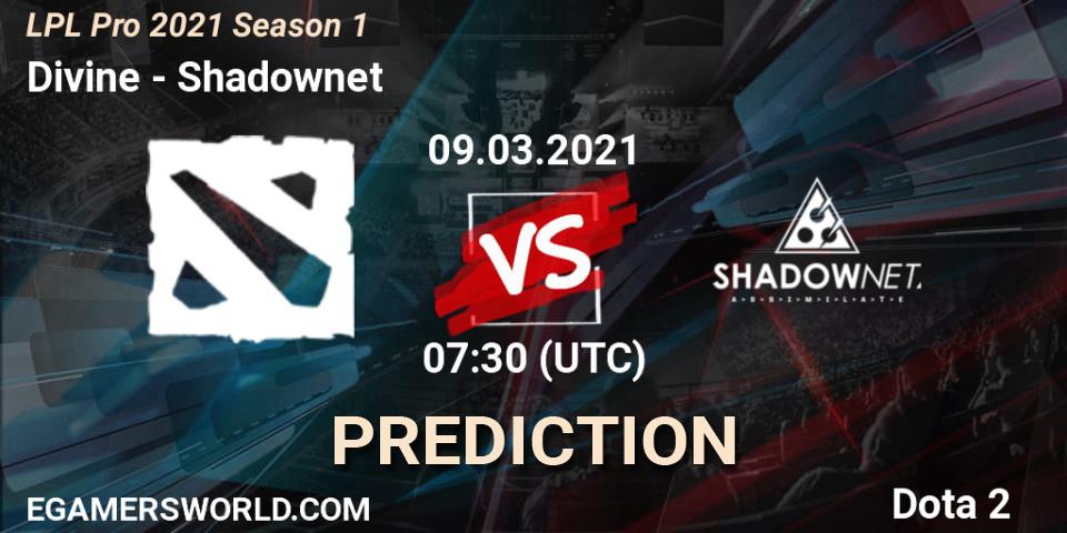 Divine vs Shadownet: Match Prediction. 09.03.2021 at 07:34, Dota 2, LPL Pro 2021 Season 1