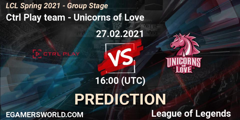 Ctrl Play team vs Unicorns of Love: Match Prediction. 27.02.2021 at 16:30, LoL, LCL Spring 2021 - Group Stage
