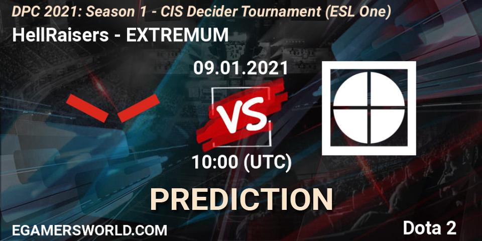 HellRaisers vs EXTREMUM: Match Prediction. 09.01.2021 at 10:01, Dota 2, DPC 2021: Season 1 - CIS Decider Tournament (ESL One)