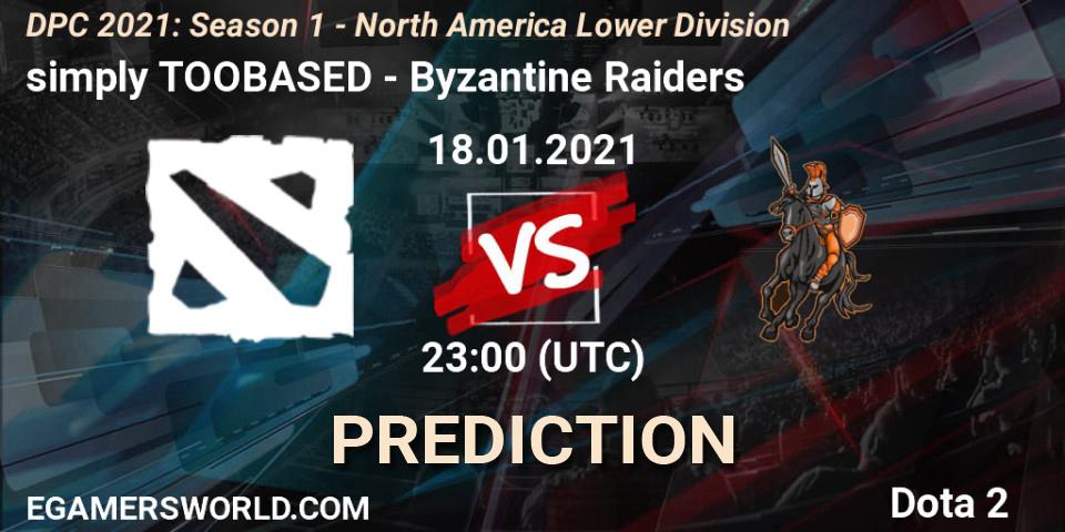 simply TOOBASED vs Byzantine Raiders: Match Prediction. 18.01.2021 at 23:04, Dota 2, DPC 2021: Season 1 - North America Lower Division