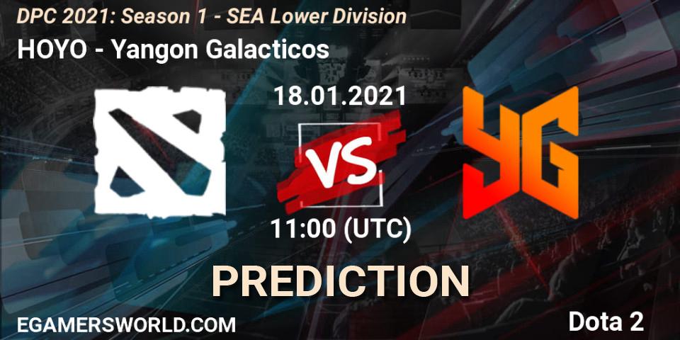 HOYO vs Yangon Galacticos: Match Prediction. 18.01.2021 at 11:39, Dota 2, DPC 2021: Season 1 - SEA Lower Division