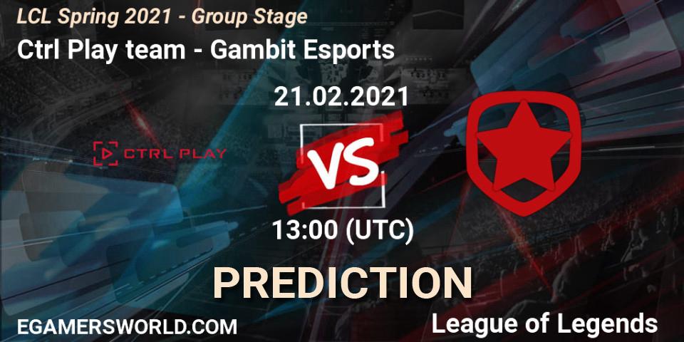 Ctrl Play team vs Gambit Esports: Match Prediction. 21.02.2021 at 13:00, LoL, LCL Spring 2021 - Group Stage