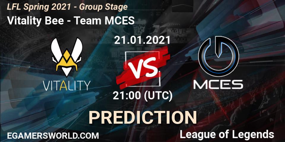 Vitality Bee vs Team MCES: Match Prediction. 21.01.21, LoL, LFL Spring 2021 - Group Stage