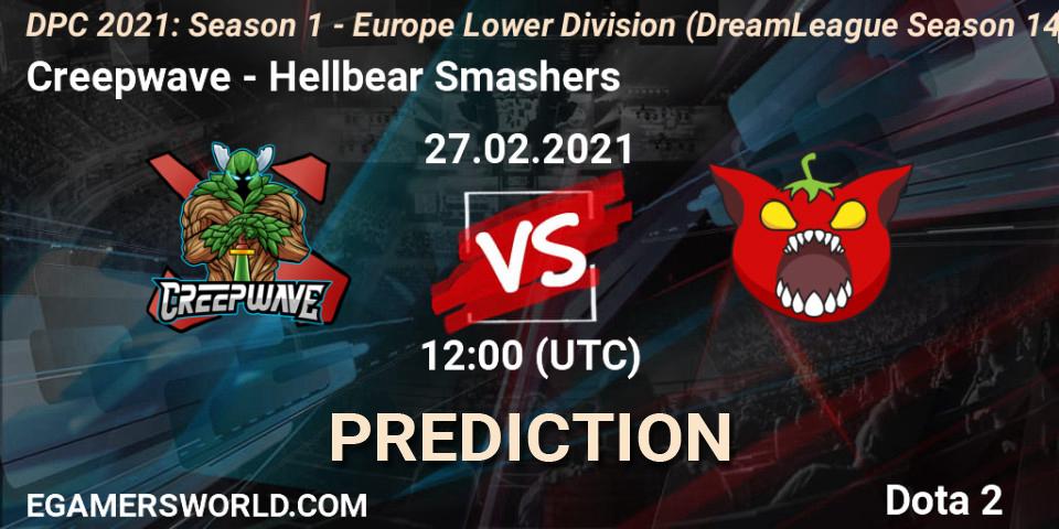Creepwave vs Hellbear Smashers: Match Prediction. 27.02.2021 at 12:22, Dota 2, DPC 2021: Season 1 - Europe Lower Division (DreamLeague Season 14)