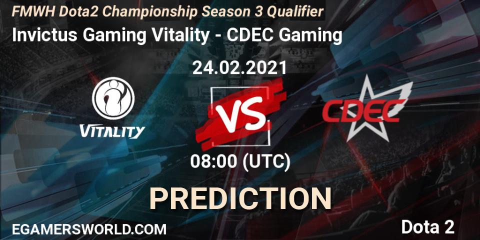 Invictus Gaming Vitality vs CDEC Gaming: Match Prediction. 24.02.2021 at 08:32, Dota 2, FMWH Dota2 Championship Season 3 Qualifier