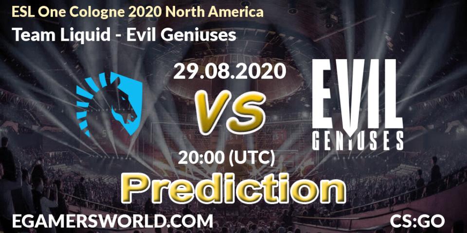 Team Liquid vs Evil Geniuses: Match Prediction. 29.08.2020 at 20:15, Counter-Strike (CS2), ESL One Cologne 2020 North America