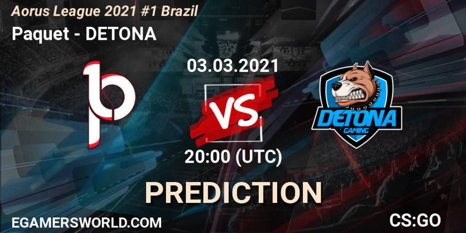 Paquetá vs DETONA: Match Prediction. 03.03.2021 at 20:00, Counter-Strike (CS2), Aorus League 2021 #1 Brazil