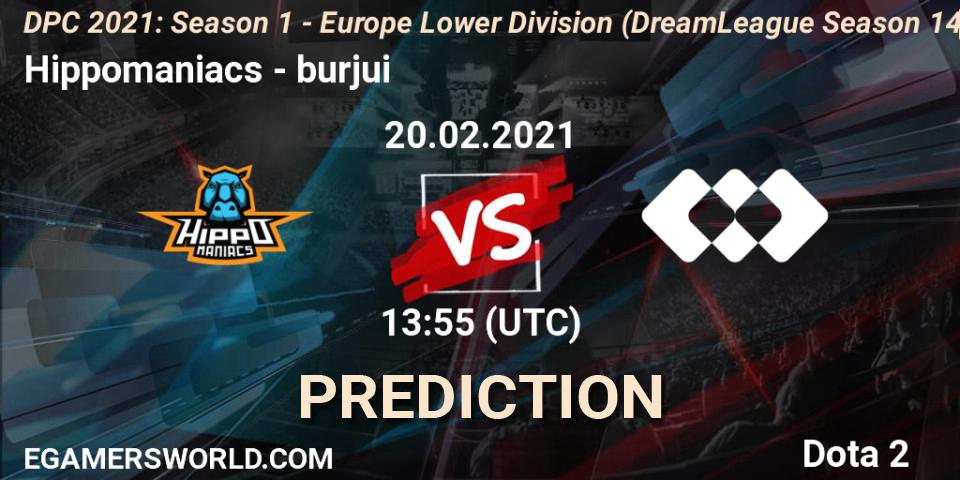 Hippomaniacs vs burjui: Match Prediction. 20.02.2021 at 13:55, Dota 2, DPC 2021: Season 1 - Europe Lower Division (DreamLeague Season 14)