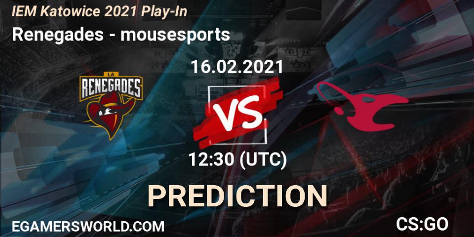 Renegades vs mousesports: Match Prediction. 16.02.21, CS2 (CS:GO), IEM Katowice 2021 Play-In