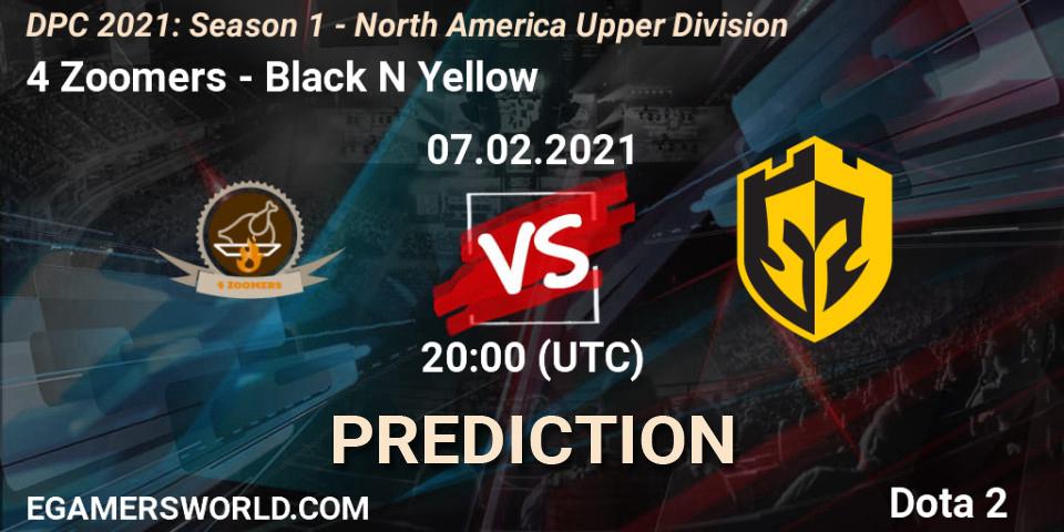 4 Zoomers vs Black N Yellow: Match Prediction. 07.02.2021 at 20:23, Dota 2, DPC 2021: Season 1 - North America Upper Division