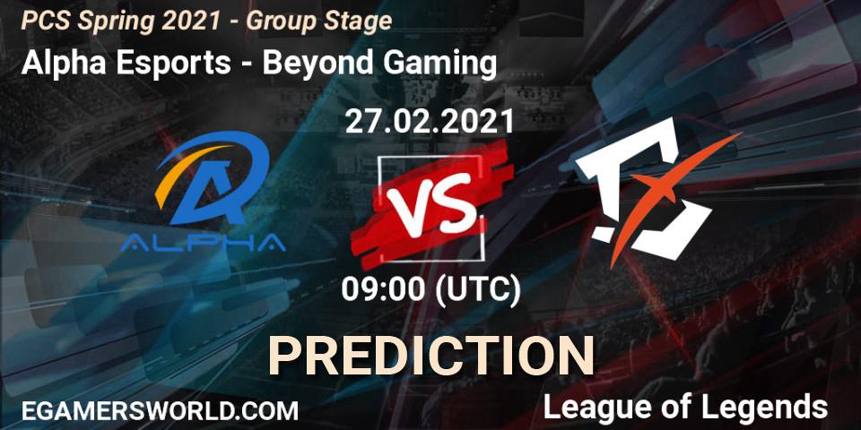 Alpha Esports vs Beyond Gaming: Match Prediction. 27.02.2021 at 09:30, LoL, PCS Spring 2021 - Group Stage