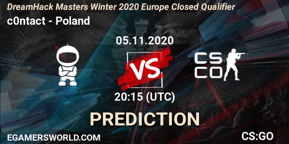c0ntact vs Poland: Match Prediction. 05.11.2020 at 20:30, Counter-Strike (CS2), DreamHack Masters Winter 2020 Europe Closed Qualifier