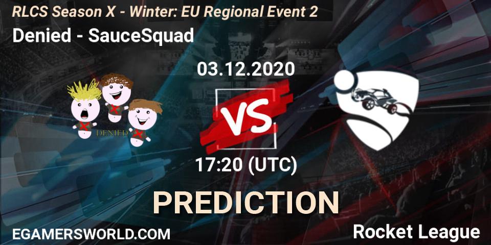 Denied vs SauceSquad: Match Prediction. 03.12.2020 at 17:20, Rocket League, RLCS Season X - Winter: EU Regional Event 2