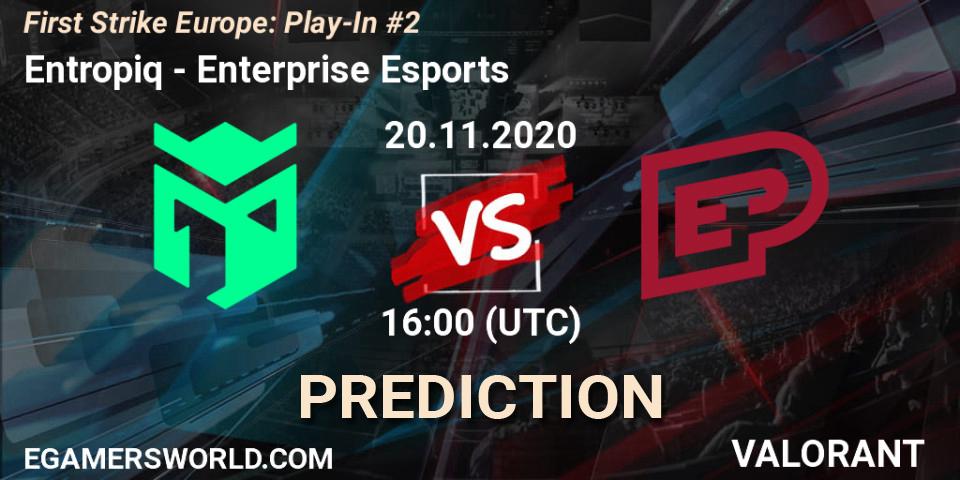 Entropiq vs Enterprise Esports: Match Prediction. 20.11.2020 at 16:00, VALORANT, First Strike Europe: Play-In #2