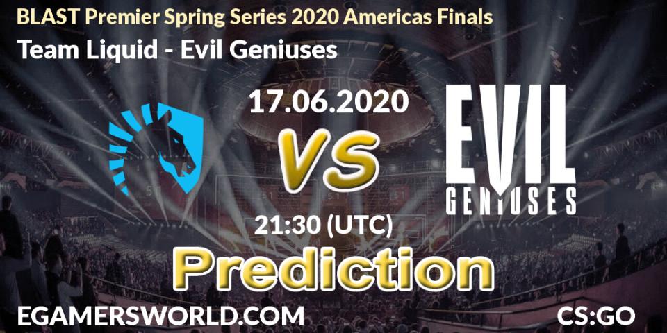 Team Liquid vs Evil Geniuses: Match Prediction. 17.06.2020 at 21:30, Counter-Strike (CS2), BLAST Premier Spring Series 2020 Americas Finals