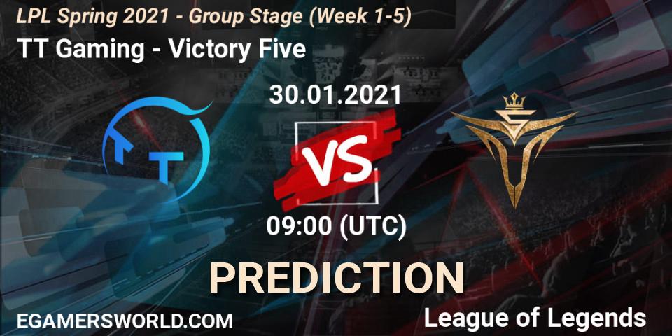 TT Gaming vs Victory Five: Match Prediction. 30.01.2021 at 09:18, LoL, LPL Spring 2021 - Group Stage (Week 1-5)