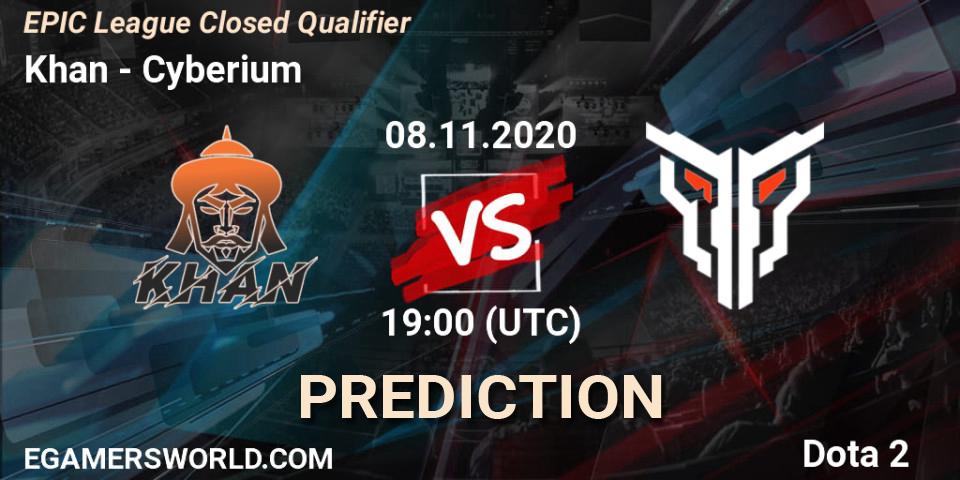 Khan vs Cyberium: Match Prediction. 08.11.2020 at 18:09, Dota 2, EPIC League Closed Qualifier