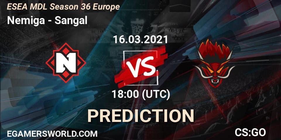 Nemiga vs Sangal: Match Prediction. 16.03.2021 at 18:05, Counter-Strike (CS2), MDL ESEA Season 36: Europe - Premier division