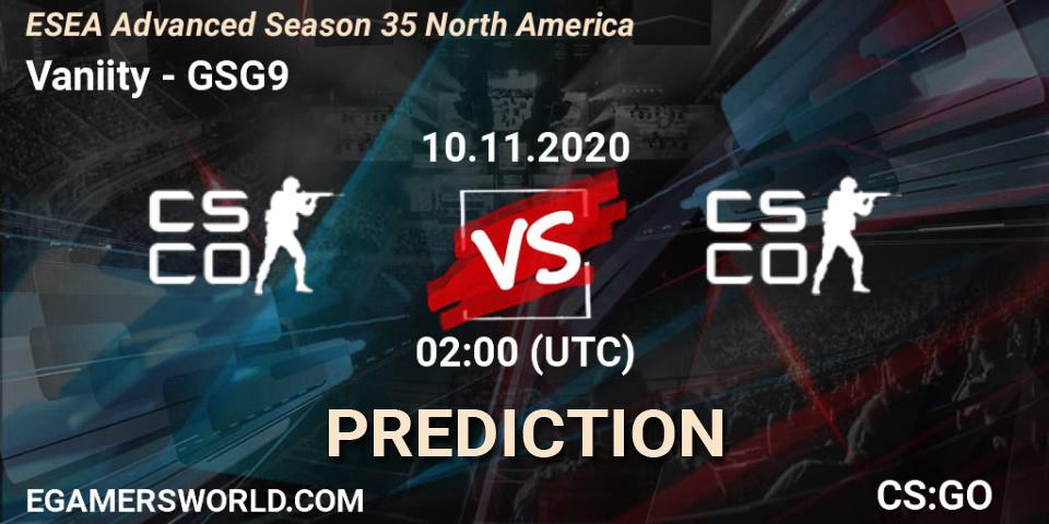 Vaniity vs GSG9: Match Prediction. 10.11.2020 at 02:10, Counter-Strike (CS2), ESEA Advanced Season 35 North America