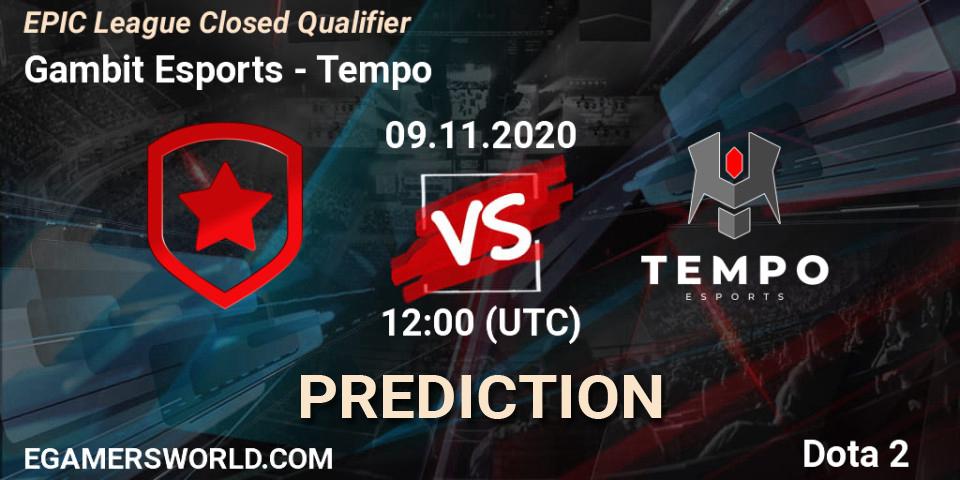 Gambit Esports vs Tempo: Match Prediction. 09.11.2020 at 12:43, Dota 2, EPIC League Closed Qualifier