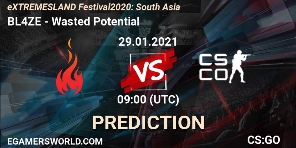 BL4ZE vs Wasted Potential: Match Prediction. 29.01.2021 at 09:00, Counter-Strike (CS2), eXTREMESLAND Festival 2020: South Asia