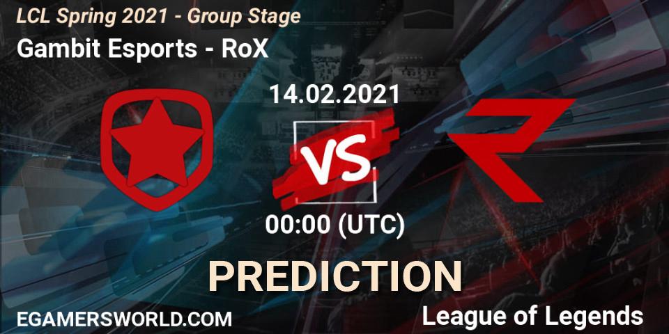 Gambit Esports vs RoX: Match Prediction. 14.02.2021 at 13:00, LoL, LCL Spring 2021 - Group Stage