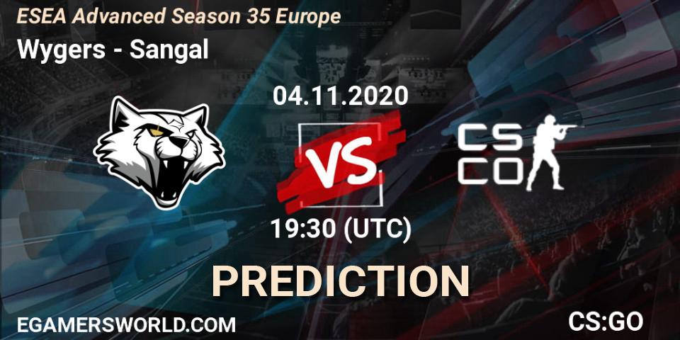 Wygers vs Sangal: Match Prediction. 05.11.2020 at 16:00, Counter-Strike (CS2), ESEA Advanced Season 35 Europe