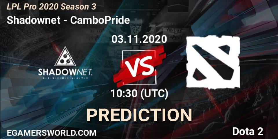 Shadownet vs CamboPride: Match Prediction. 03.11.2020 at 10:30, Dota 2, LPL Pro 2020 Season 3