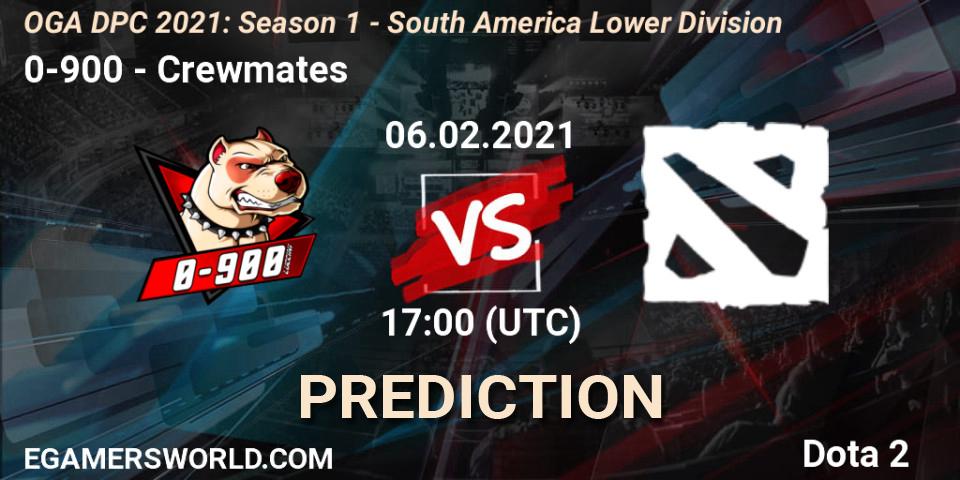 0-900 vs Crewmates: Match Prediction. 06.02.21, Dota 2, OGA DPC 2021: Season 1 - South America Lower Division