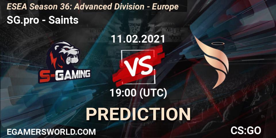 SG.pro vs Saints: Match Prediction. 11.02.2021 at 19:00, Counter-Strike (CS2), ESEA Season 36: Europe - Advanced Division