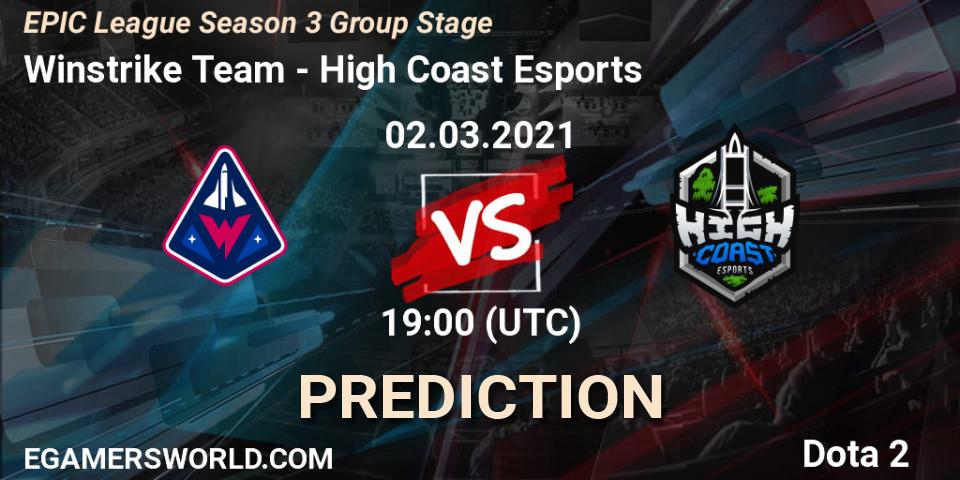Winstrike Team vs High Coast Esports: Match Prediction. 02.03.2021 at 19:35, Dota 2, EPIC League Season 3 Group Stage