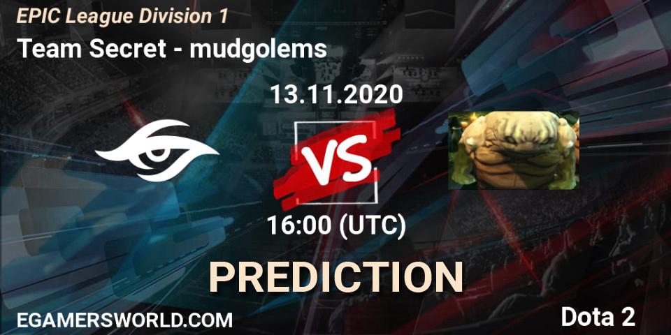 Team Secret vs mudgolems: Match Prediction. 13.11.2020 at 16:54, Dota 2, EPIC League Division 1