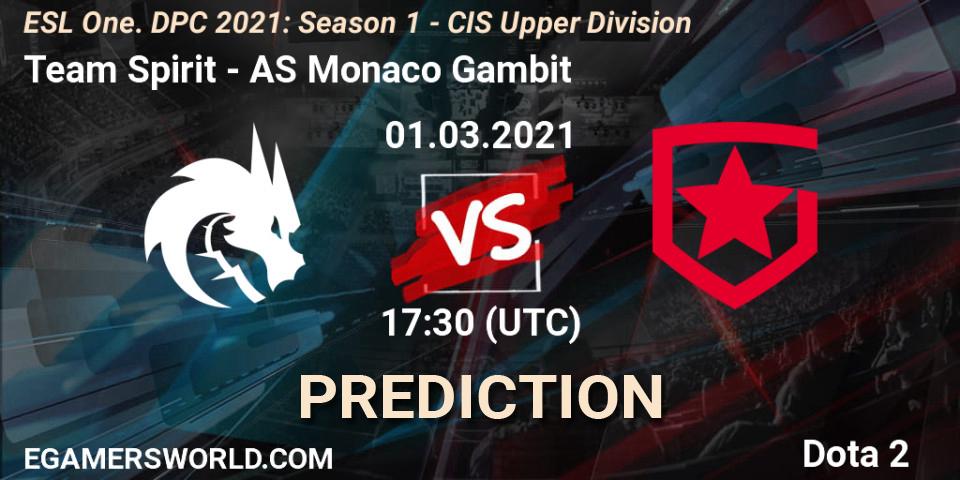 Team Spirit vs AS Monaco Gambit: Match Prediction. 28.02.21, Dota 2, ESL One. DPC 2021: Season 1 - CIS Upper Division