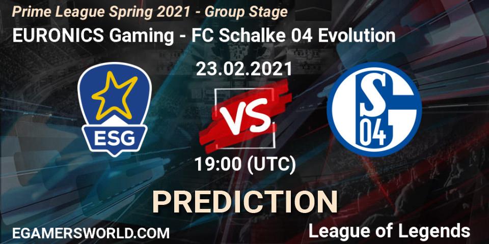 EURONICS Gaming vs FC Schalke 04 Evolution: Match Prediction. 23.02.21, LoL, Prime League Spring 2021 - Group Stage
