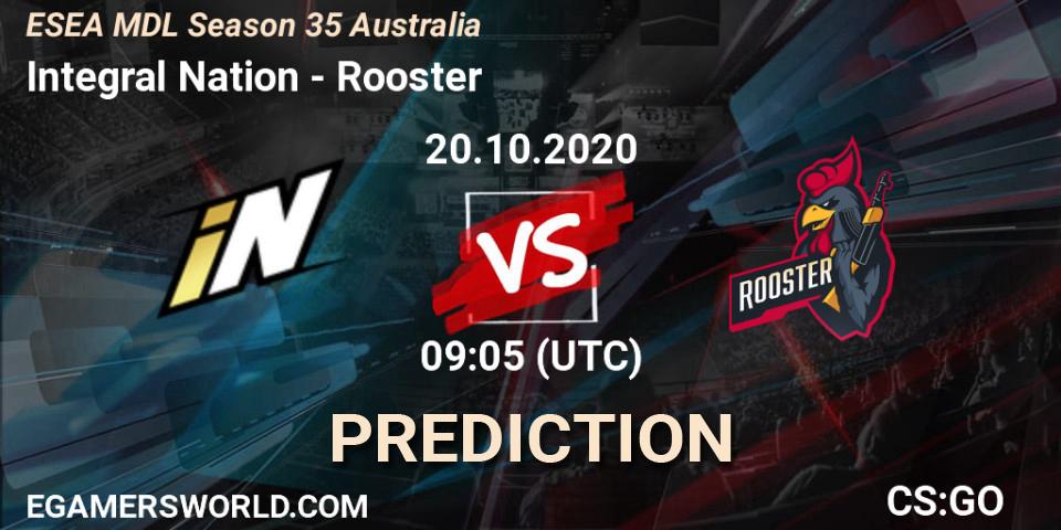 Integral Nation vs Rooster: Match Prediction. 20.10.2020 at 09:05, Counter-Strike (CS2), ESEA MDL Season 35 Australia