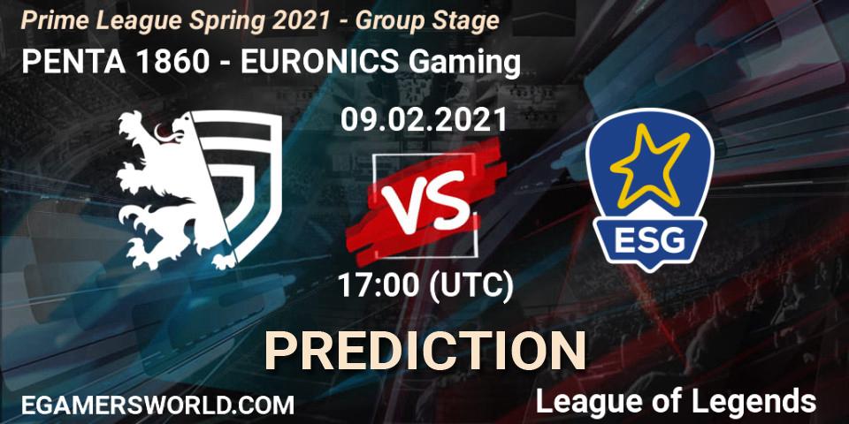 PENTA 1860 vs EURONICS Gaming: Match Prediction. 09.02.2021 at 19:00, LoL, Prime League Spring 2021 - Group Stage