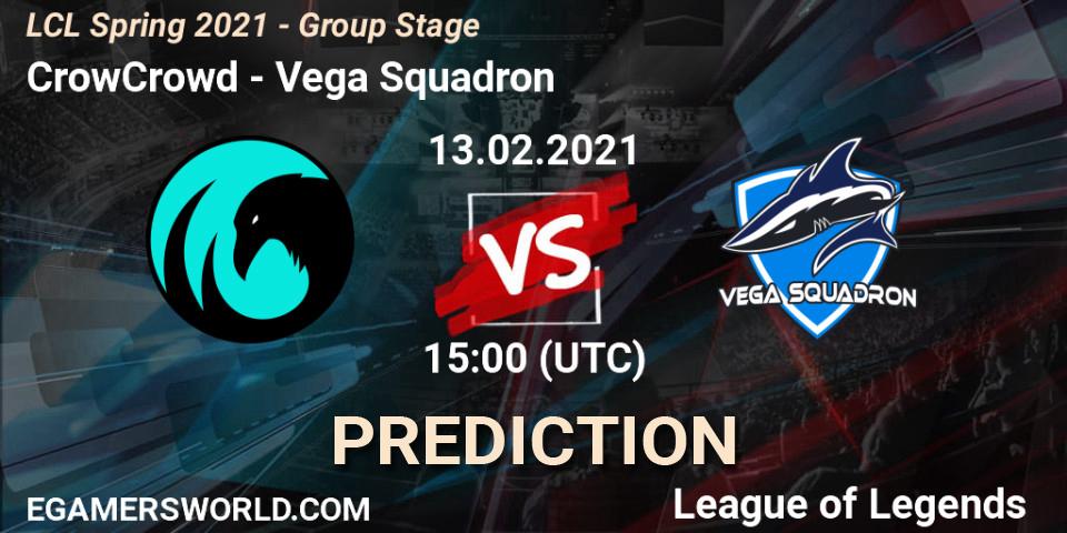 CrowCrowd vs Vega Squadron: Match Prediction. 13.02.2021 at 15:00, LoL, LCL Spring 2021 - Group Stage