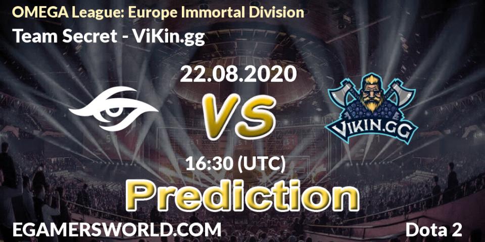 Team Secret vs ViKin.gg: Match Prediction. 22.08.2020 at 16:26, Dota 2, OMEGA League: Europe Immortal Division
