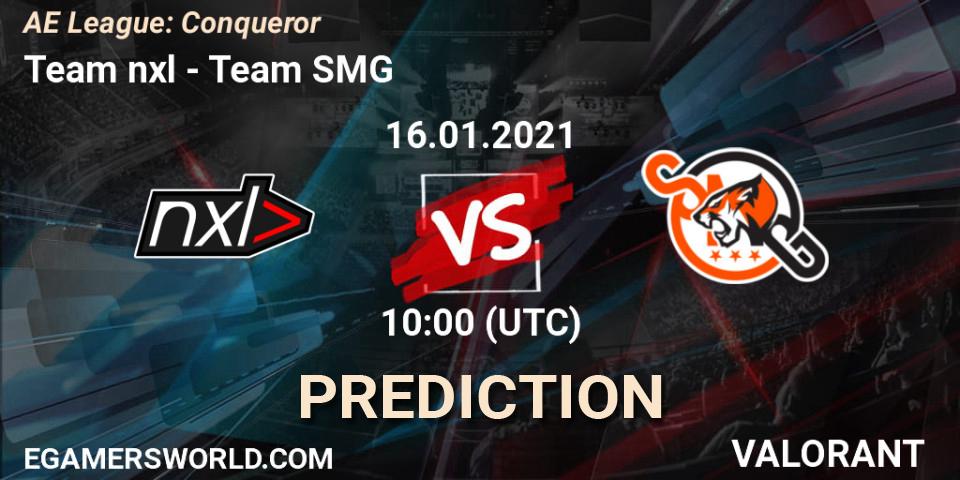 Team nxl vs Team SMG: Match Prediction. 16.01.2021 at 10:00, VALORANT, AE League: Conqueror