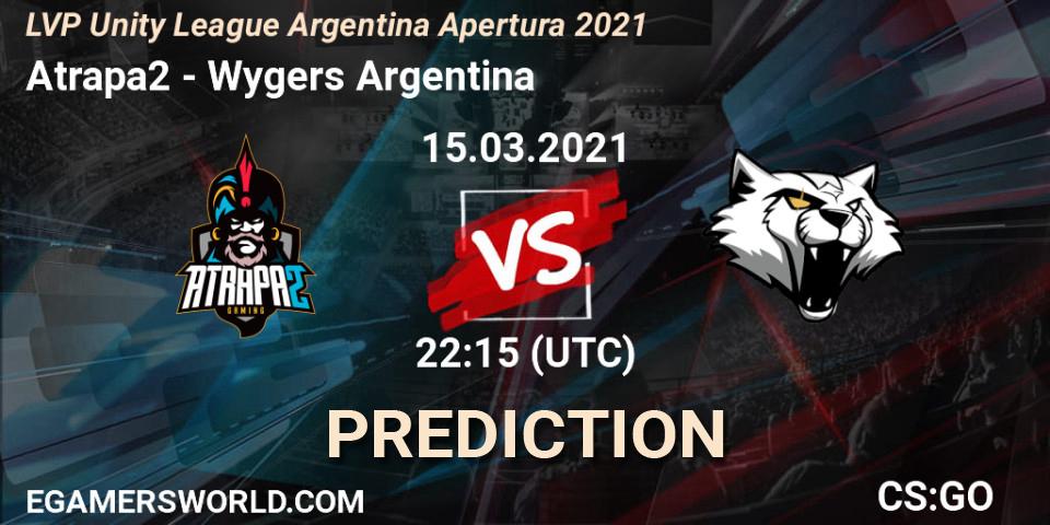 Atrapa2 vs Wygers Argentina: Match Prediction. 15.03.2021 at 22:15, Counter-Strike (CS2), LVP Unity League Argentina Apertura 2021